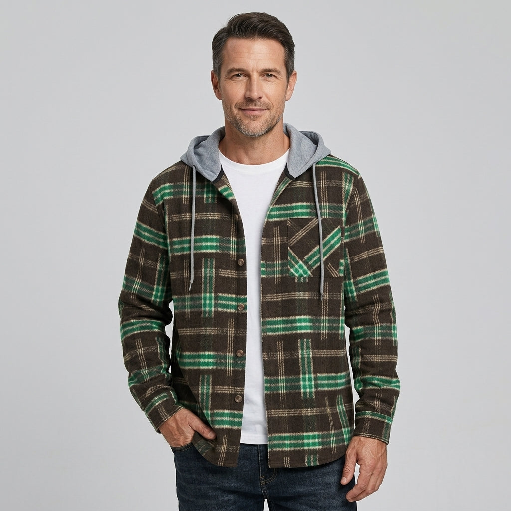 Men’s Hooded Shirt Jacket Casual Button Up Overshirt Outerwear