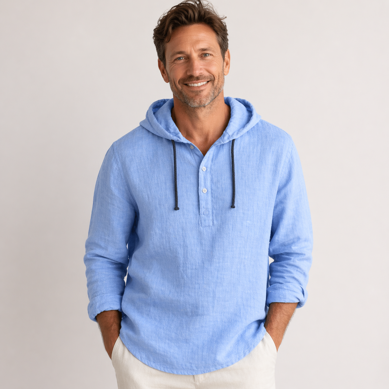 Men’s Hooded Henley Shirt Casual Long Sleeve Pullover Top