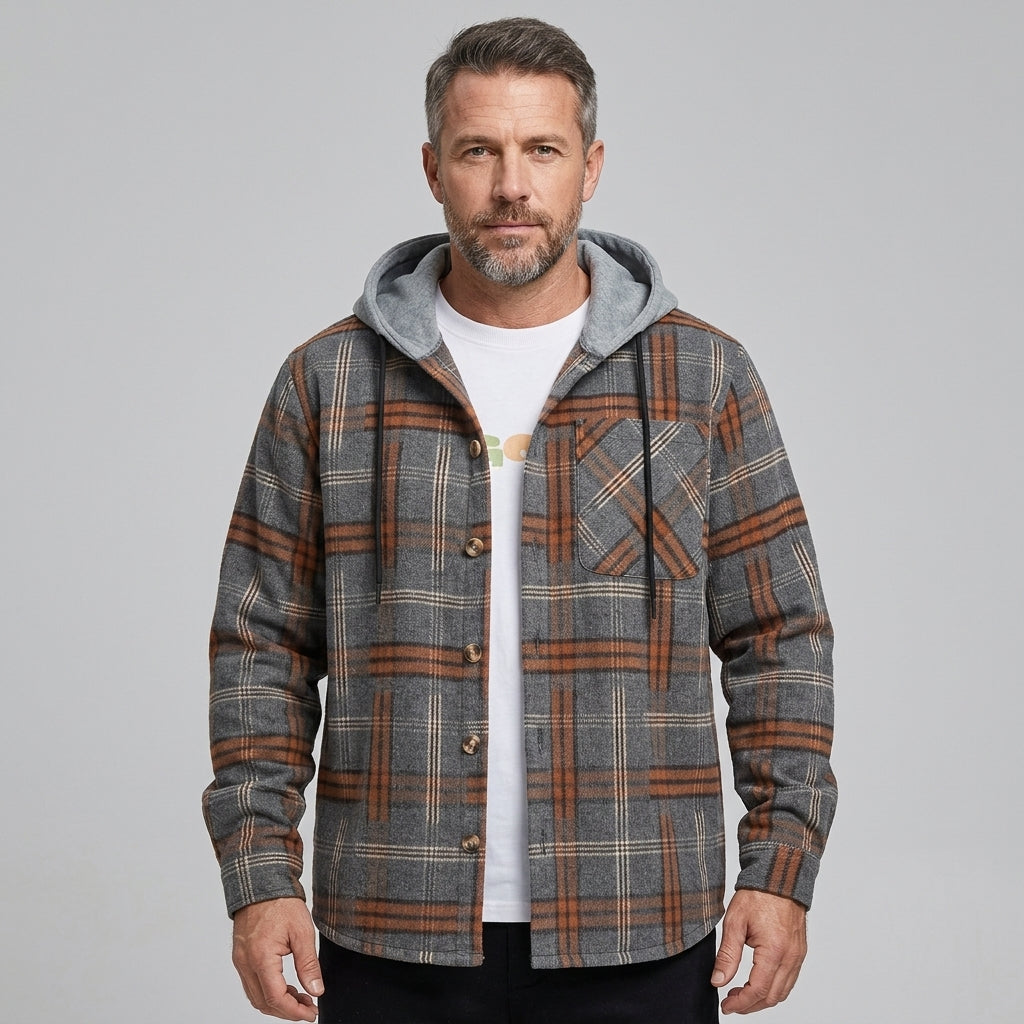 Men’s Hooded Shirt Jacket Casual Button Up Overshirt Outerwear