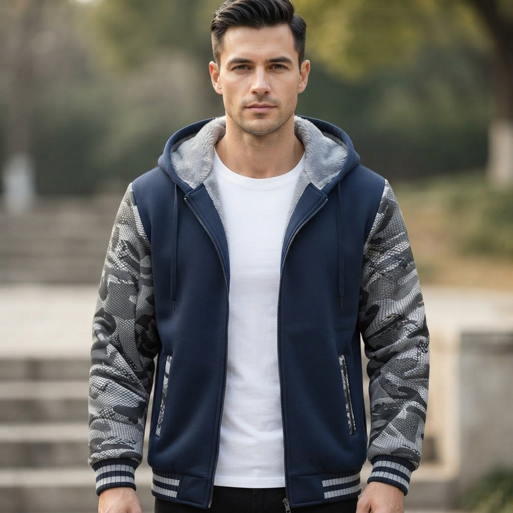Men's Autumn Fleece Zip-Up Hoodie Cardigan with Warm Lined Design