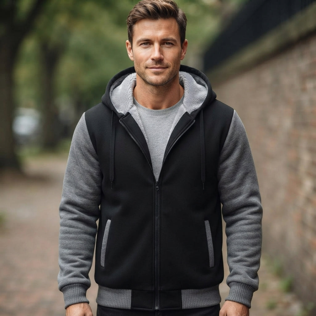 Men's Autumn Fleece Zip-Up Hoodie Cardigan with Warm Lined Design