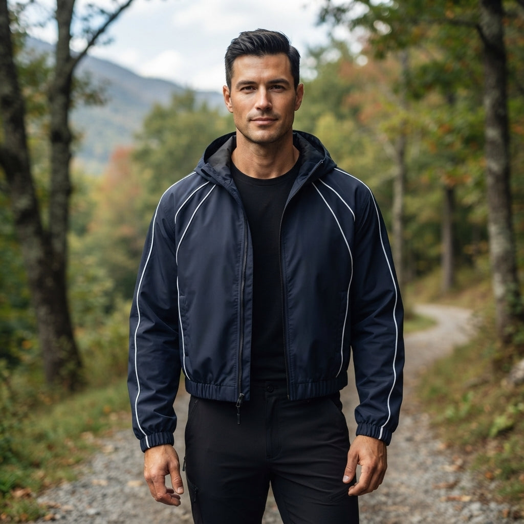 Men’s Hooded Zip Up Jacket Casual Sporty Windbreaker Jacket