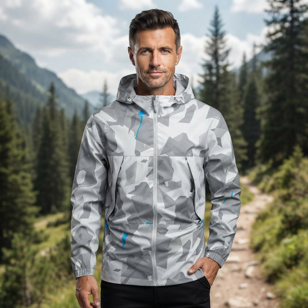 Men's Autumn Camouflage Hooded Jacket with Zip-Up Front and Pockets
