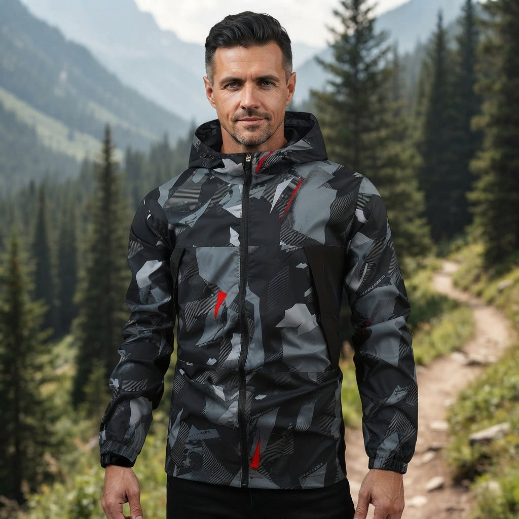 Men's Autumn Camouflage Hooded Jacket with Zip-Up Front and Pockets