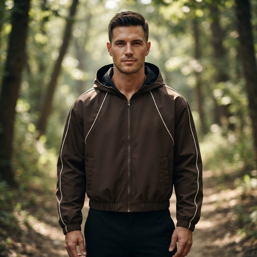 Men’s Hooded Zip Up Jacket Casual Sporty Windbreaker Jacket