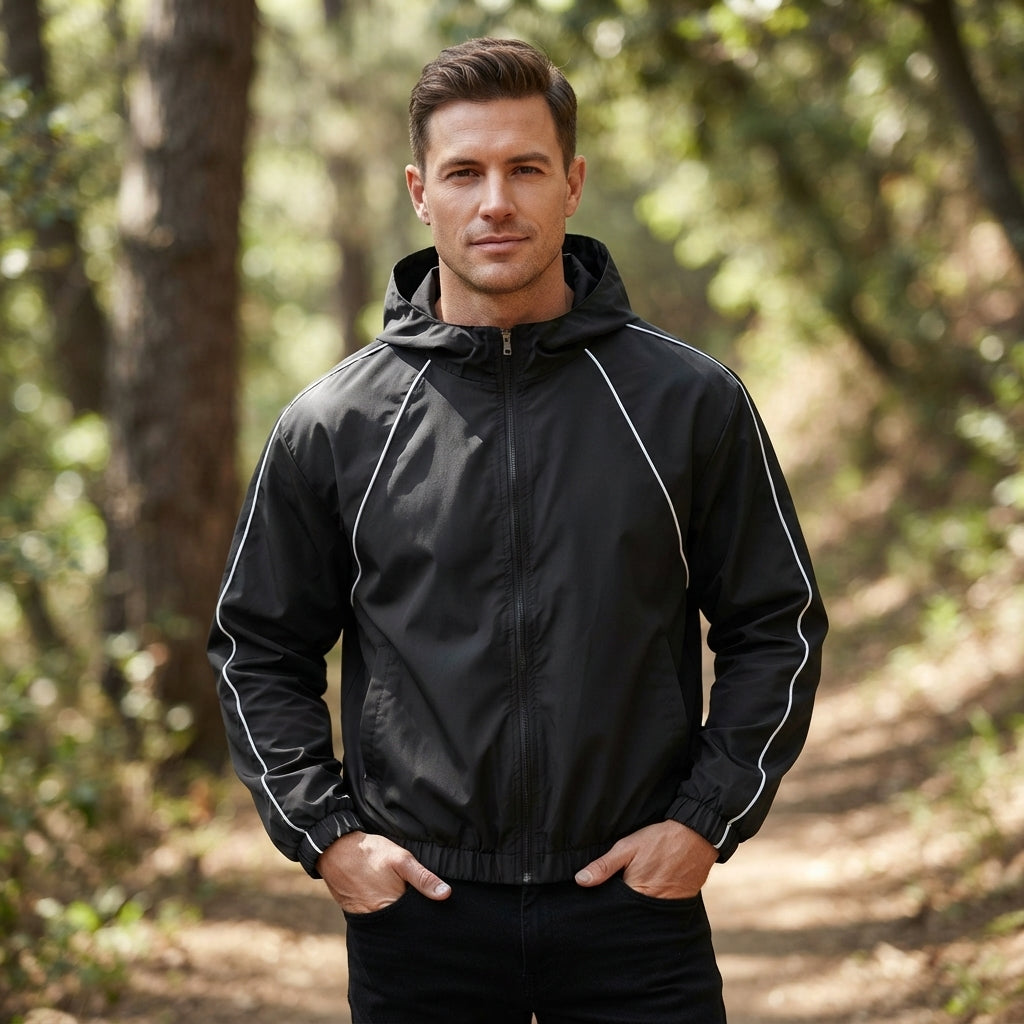 Men’s Hooded Zip Up Jacket Casual Sporty Windbreaker Jacket
