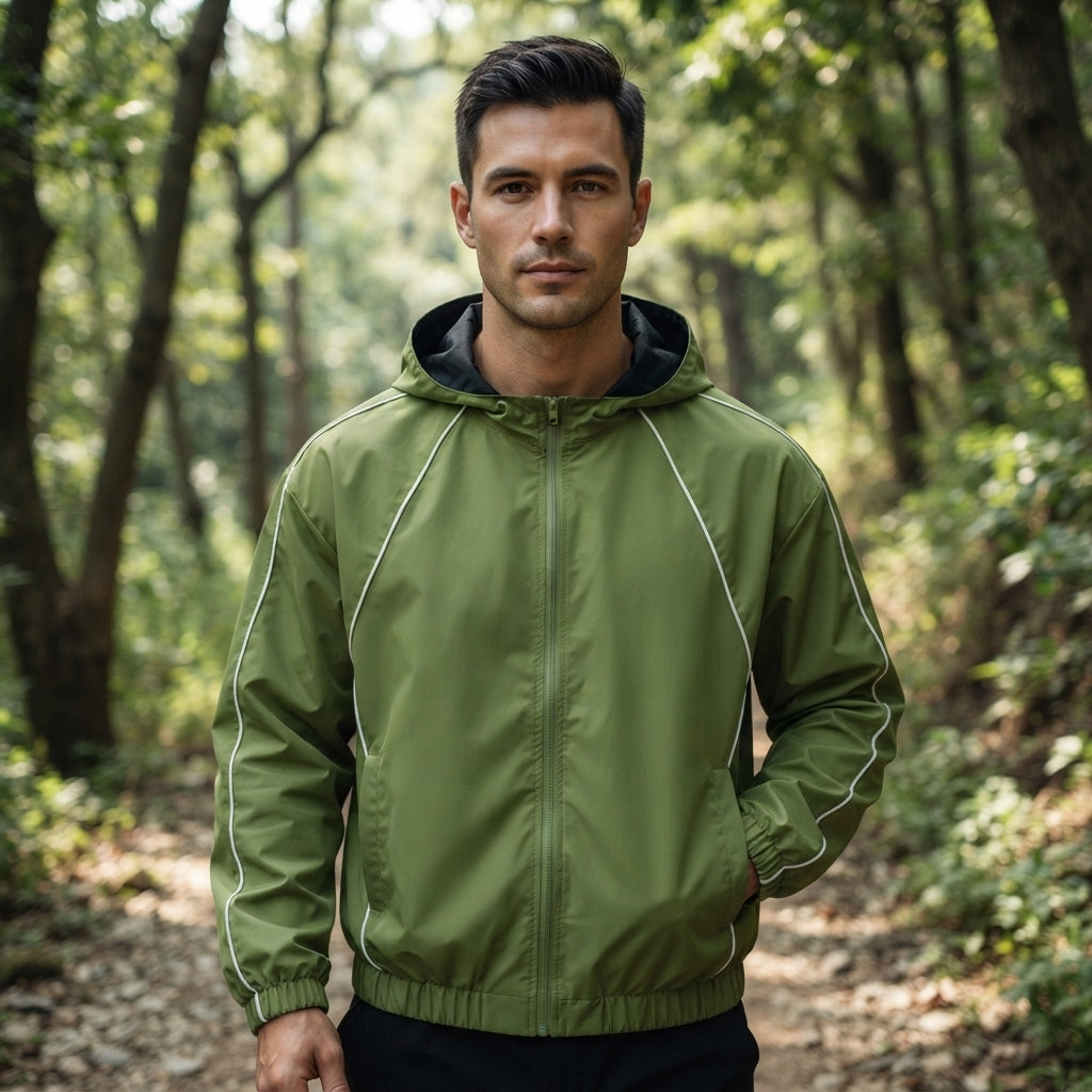 Men’s Hooded Zip Up Jacket Casual Sporty Windbreaker Jacket