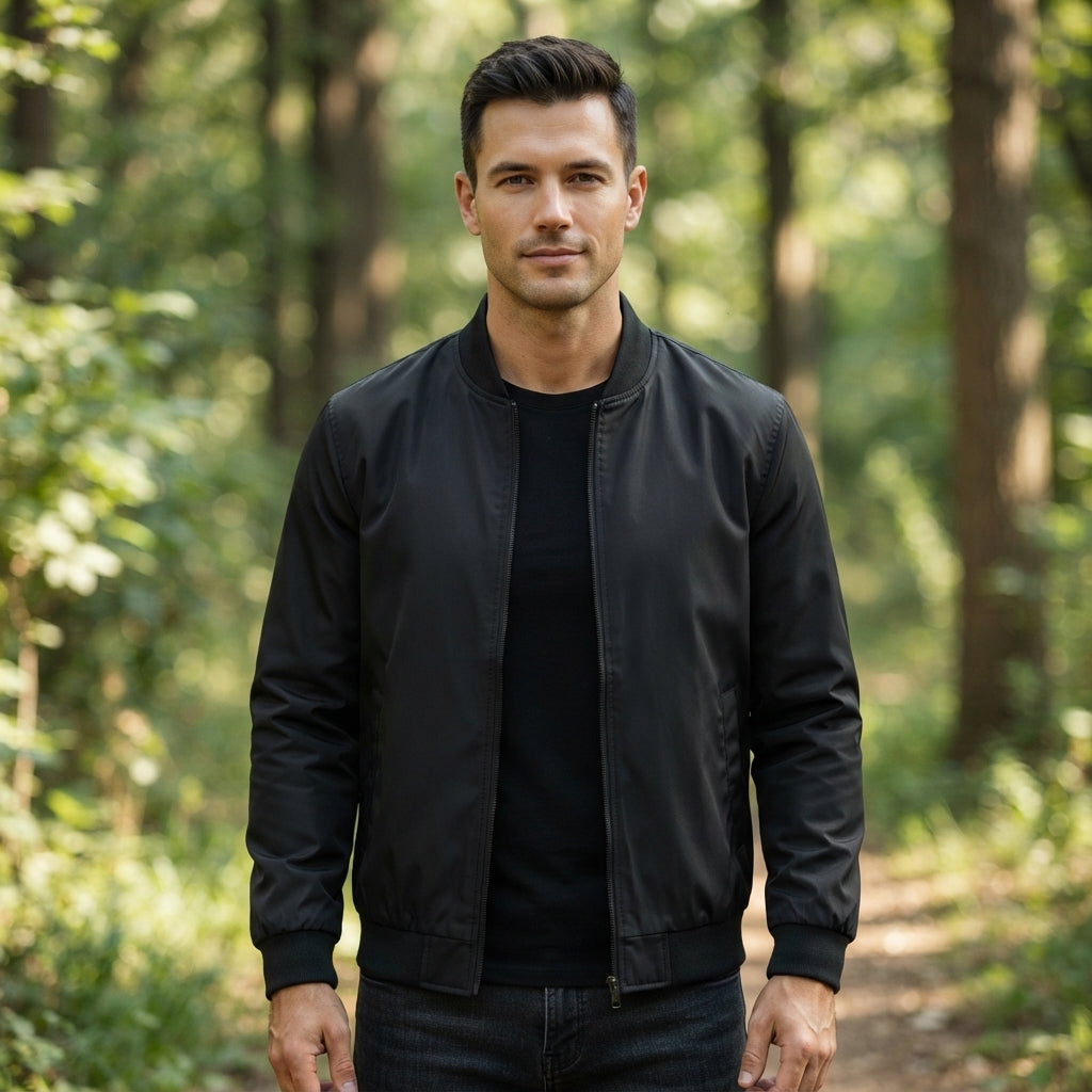 Men’s Zip Up Bomber Jacket Stand Collar Casual Everyday Jacket