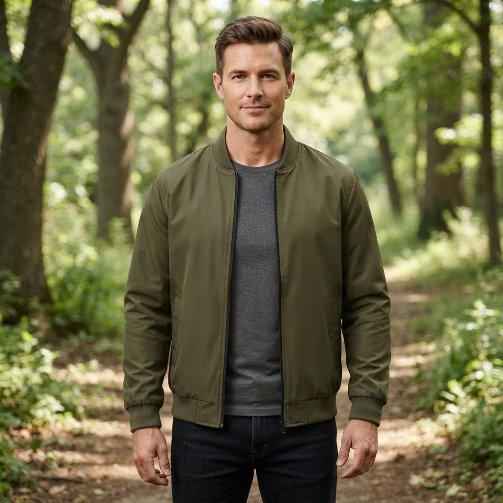 Men’s Zip Up Bomber Jacket Stand Collar Casual Everyday Jacket