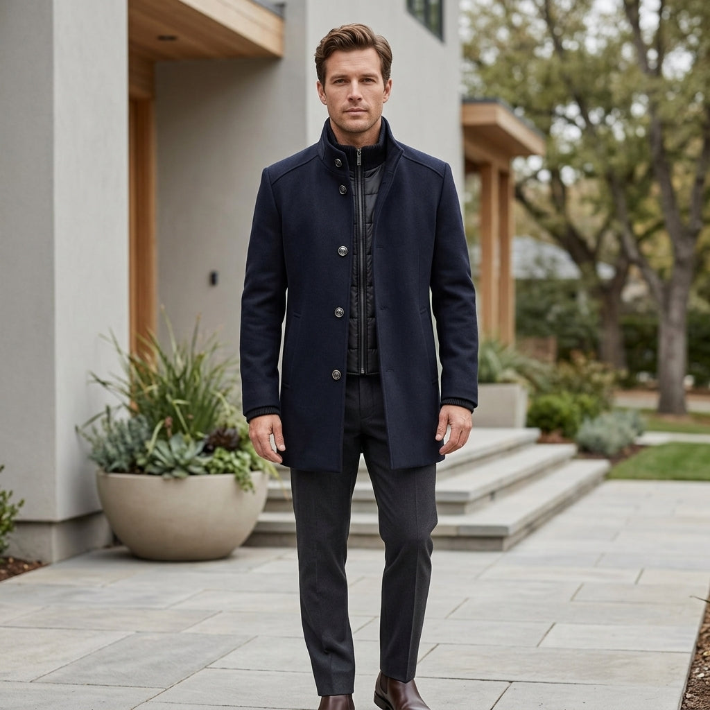 Men’s Stand Collar Coat Long Sleeve Button Front Casual Jacket