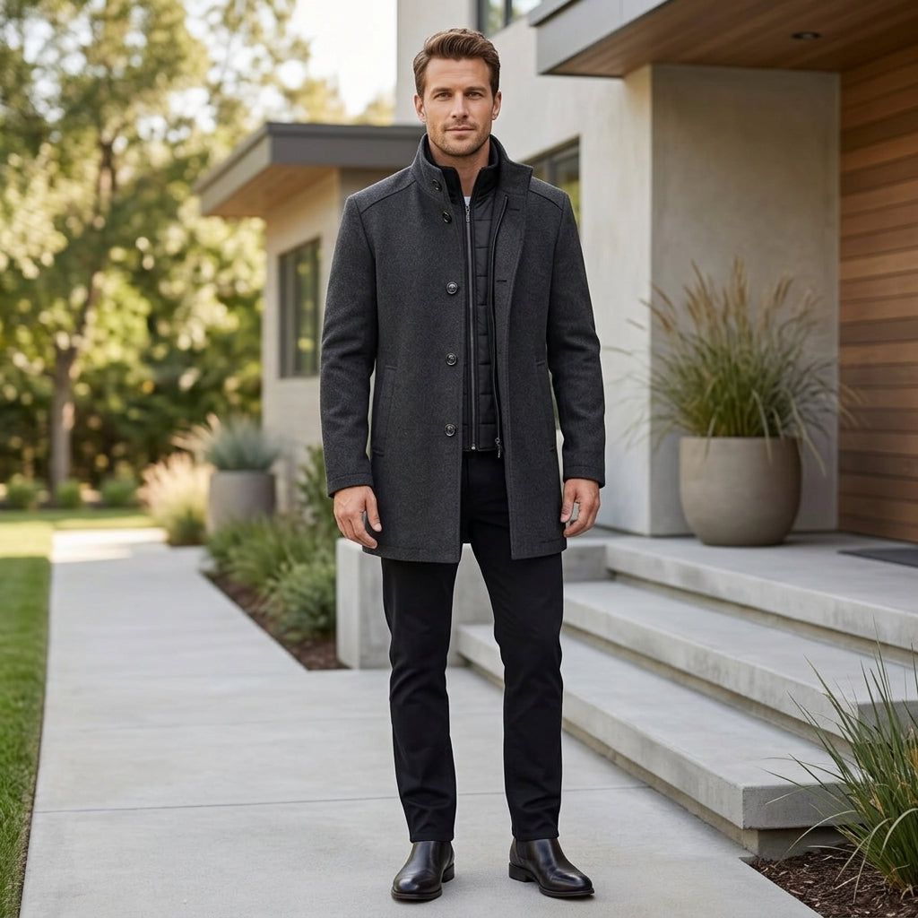 Men’s Stand Collar Coat Long Sleeve Button Front Casual Jacket
