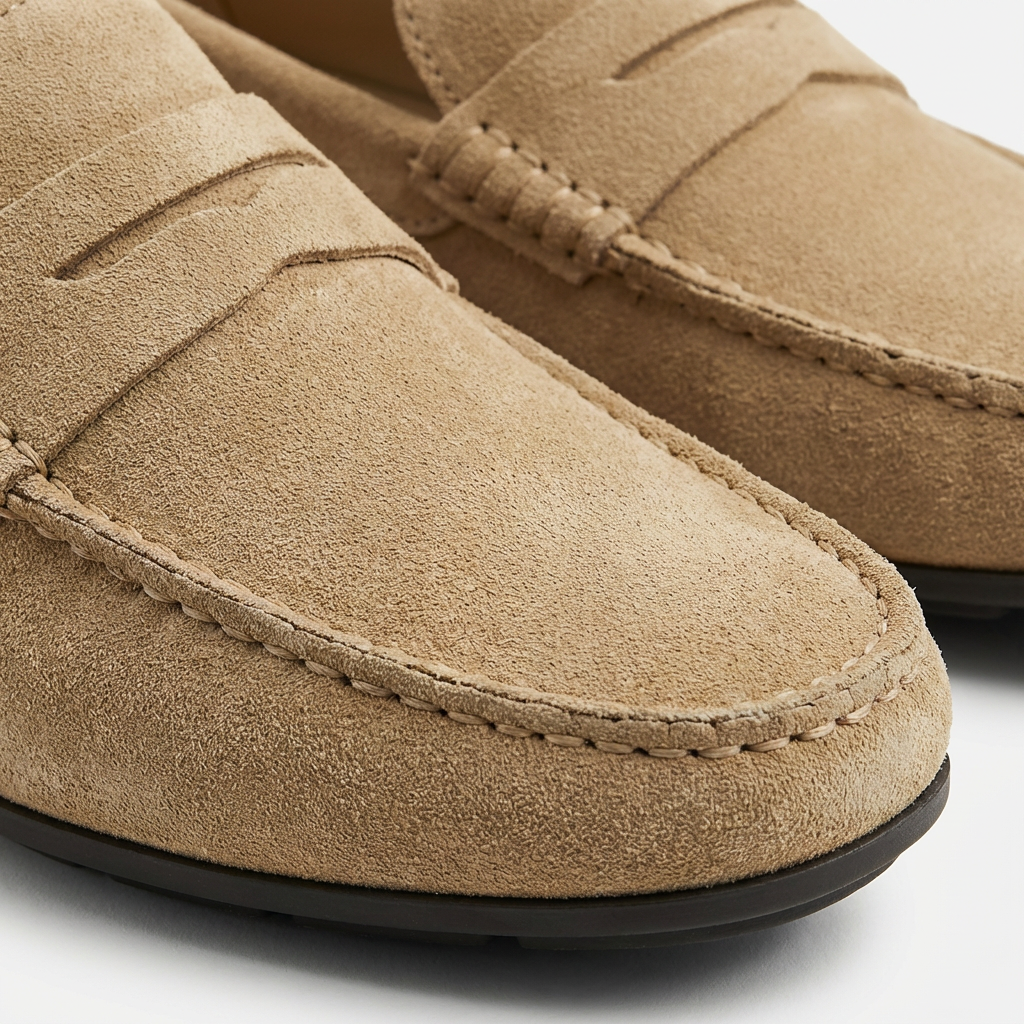 Men’s Cow Suede Penny Loafers Slip-On Moccasins with Breathable Insole and Rubber Sole
