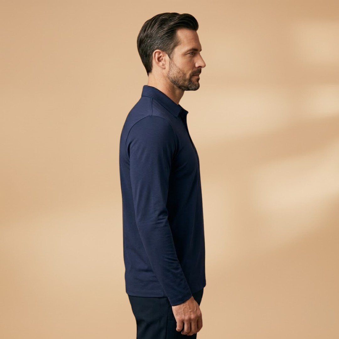 Men's Polo Shirt with Stretch Fabric and Structured Collar