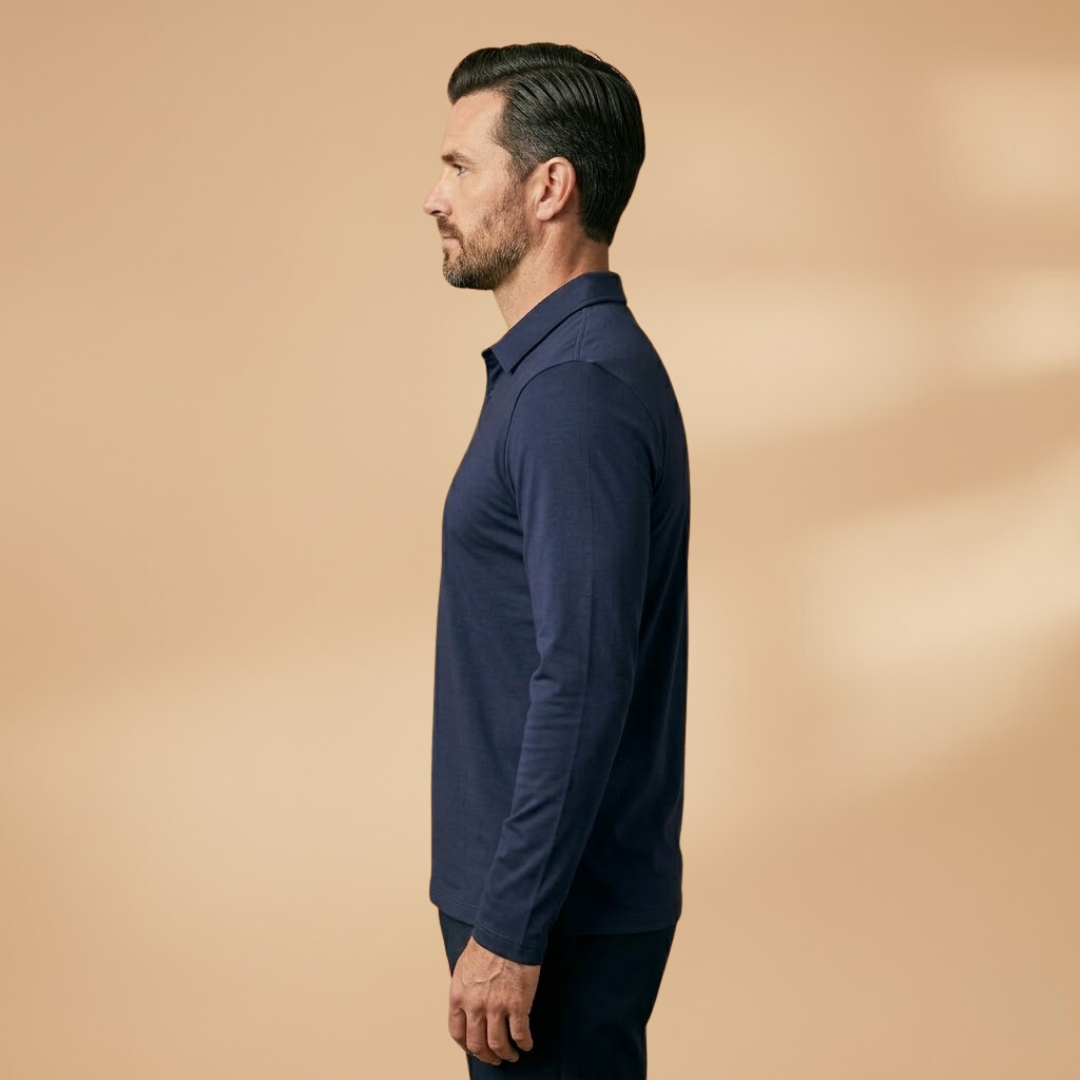 Men's Polo Shirt with Stretch Fabric and Structured Collar