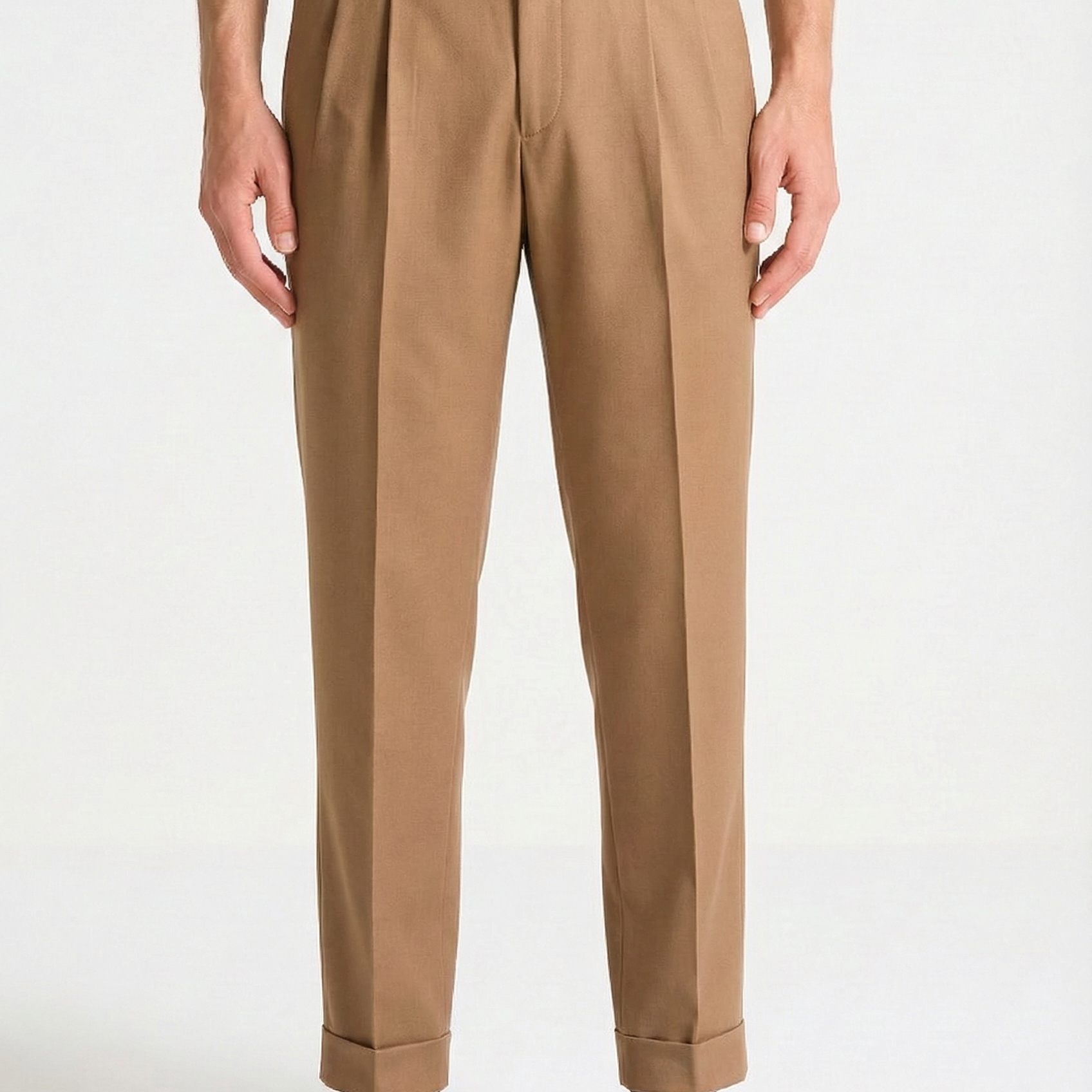 Men’s Relaxed Twin-Pleat Pants – Tailored High-Waist Design with Back Welt Pockets