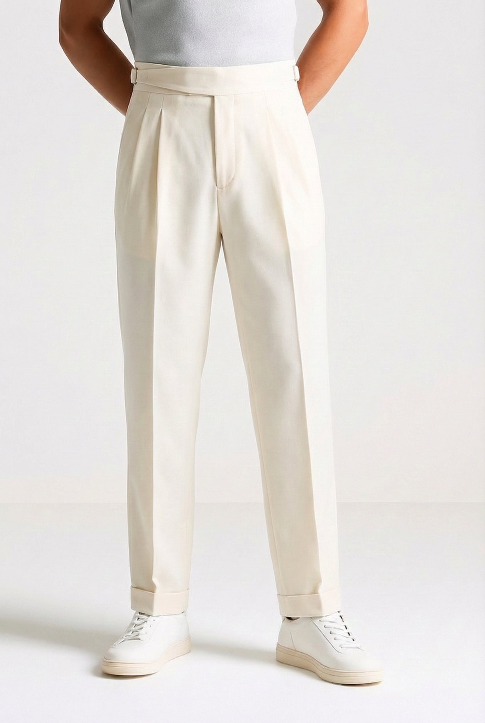 Men’s Relaxed Twin-Pleat Pants – Tailored High-Waist Design with Back Welt Pockets