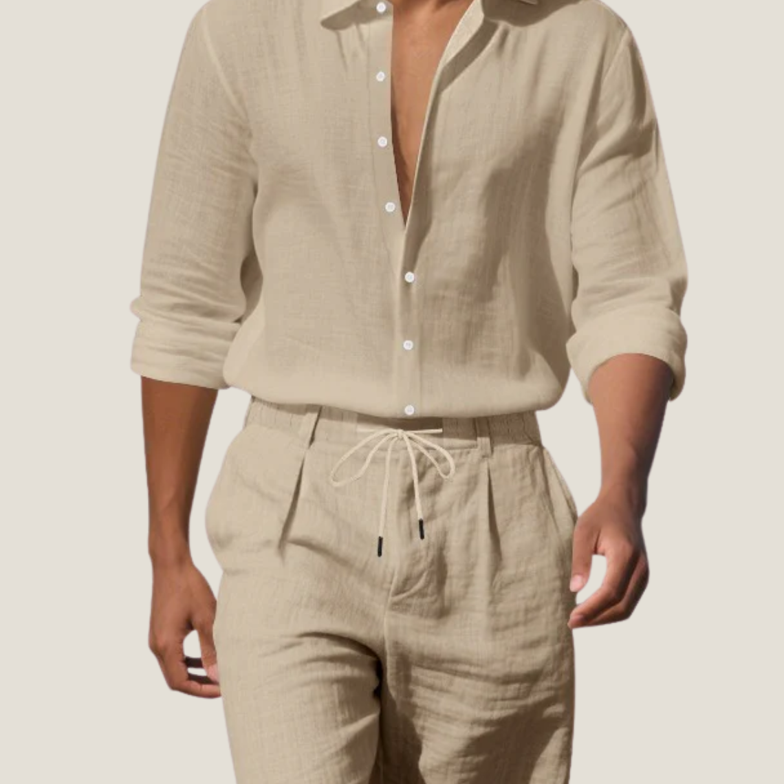 Men’s Long Sleeve Shirt and Shorts Set Casual Two Piece Summer Outfit