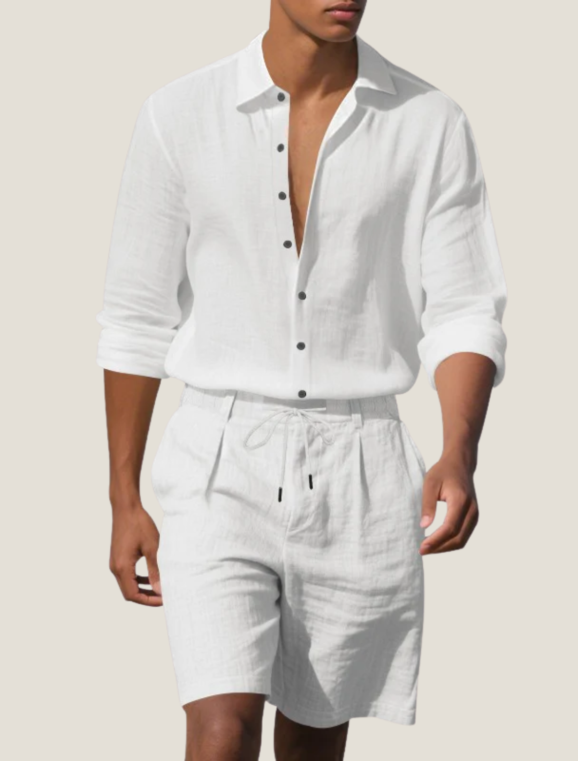 Men’s Long Sleeve Shirt and Shorts Set Casual Two Piece Summer Outfit