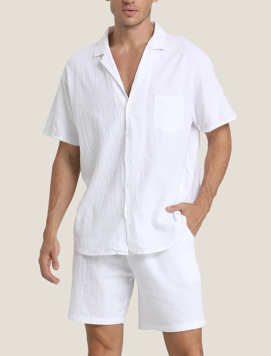 Men’s Short Sleeve Shirt and Shorts Set Casual Two Piece Summer Outfit