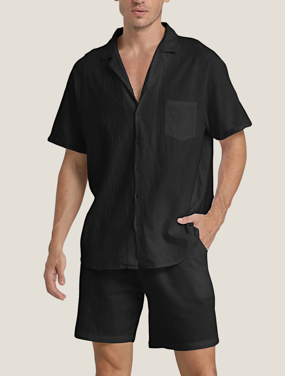 Men’s Short Sleeve Shirt and Shorts Set Casual Two Piece Summer Outfit