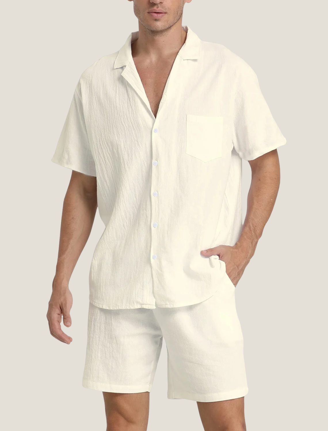 Men’s Short Sleeve Shirt and Shorts Set Casual Two Piece Summer Outfit