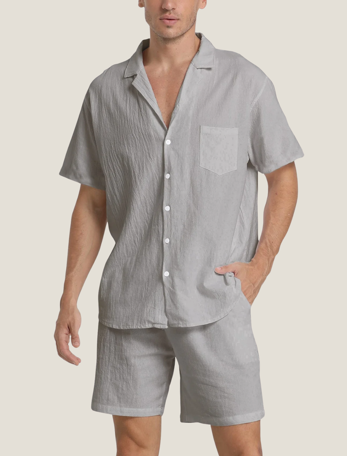 Men’s Short Sleeve Shirt and Shorts Set Casual Two Piece Summer Outfit