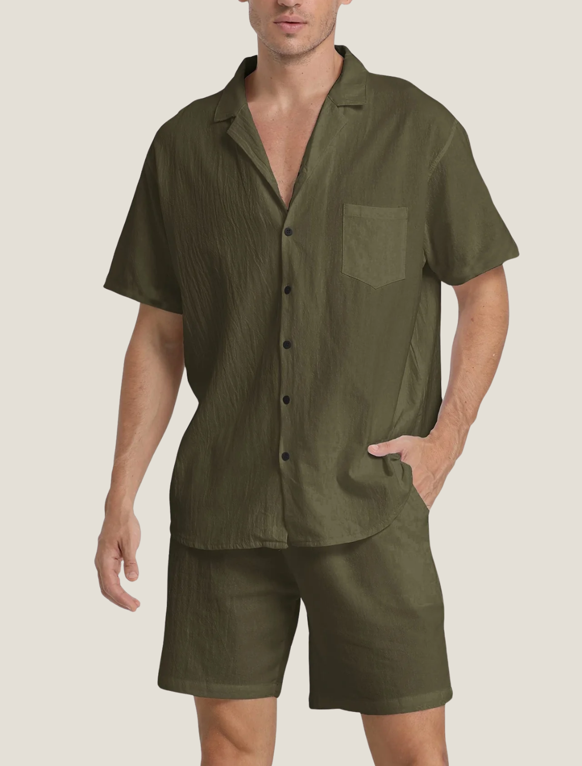 Men’s Short Sleeve Shirt and Shorts Set Casual Two Piece Summer Outfit