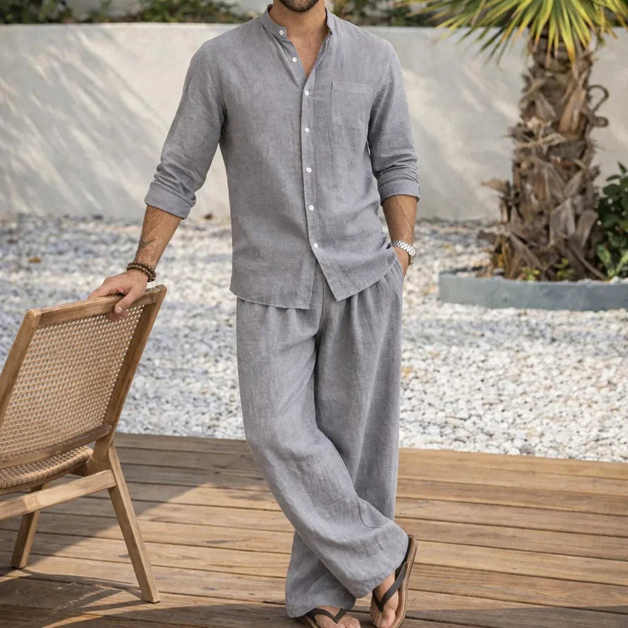 Men’s Casual Shirt and Pants Set Long Sleeve Relaxed Fit Lounge Outfit