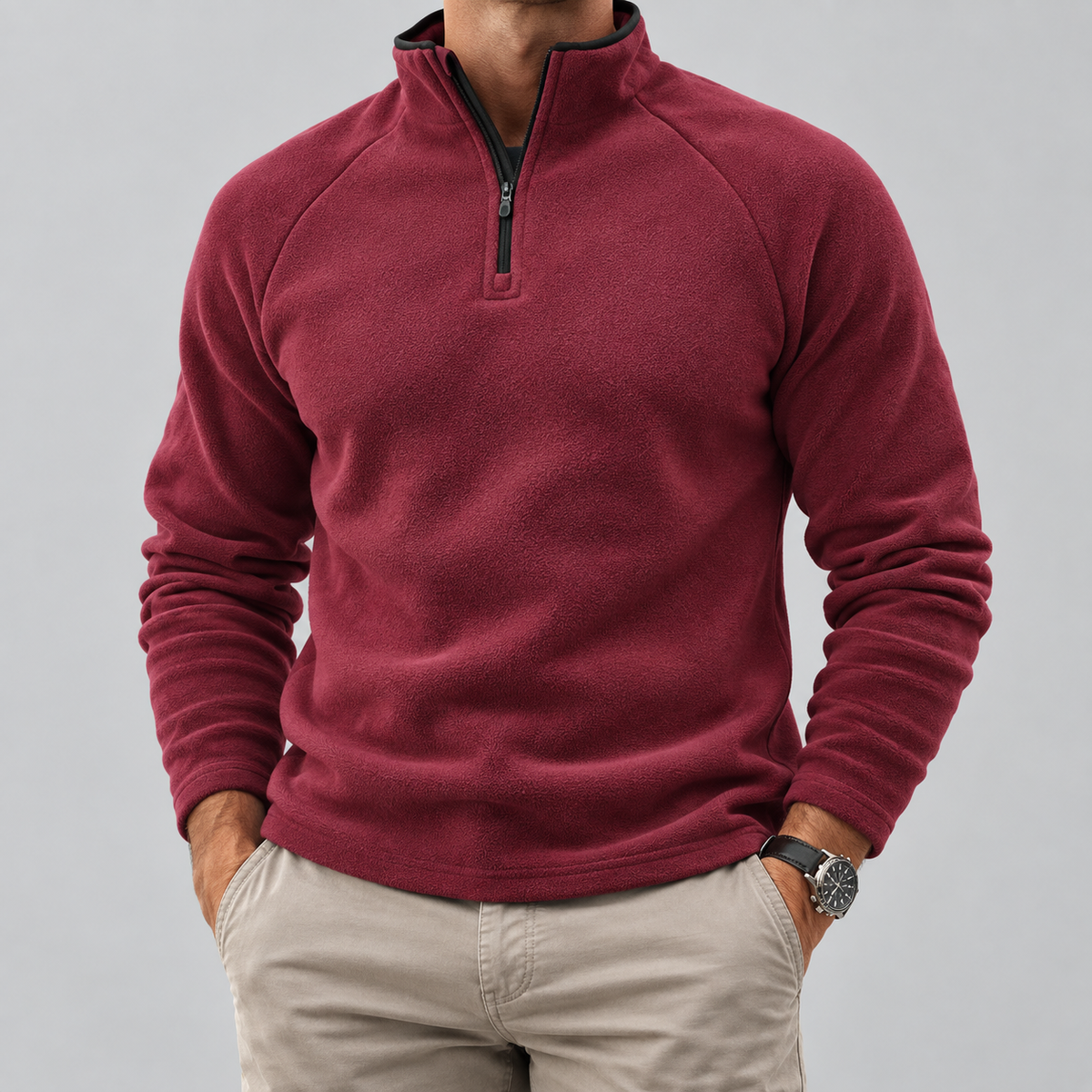 Men’s Quarter Zip Pullover Casual Long Sleeve Top
