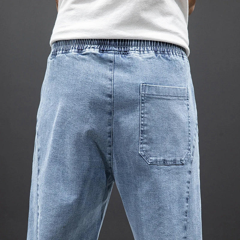 Men’s Denim Jogger Pants Elastic Waist Drawstring Casual Tapered Jeans