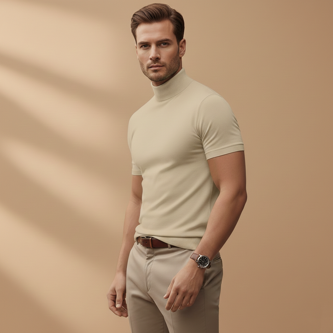 Men’s T‑Shirt with Turtleneck and Short Sleeves
