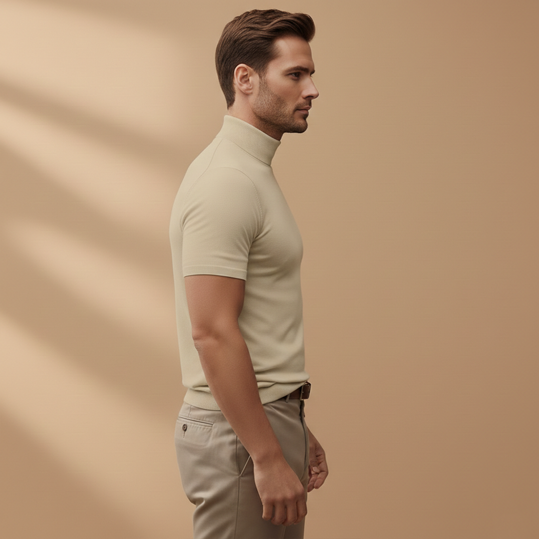 Men’s T‑Shirt with Turtleneck and Short Sleeves
