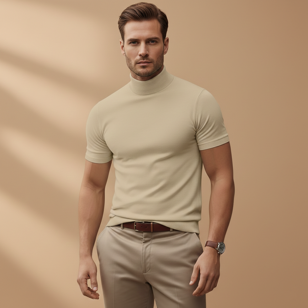 Men’s T‑Shirt with Turtleneck and Short Sleeves