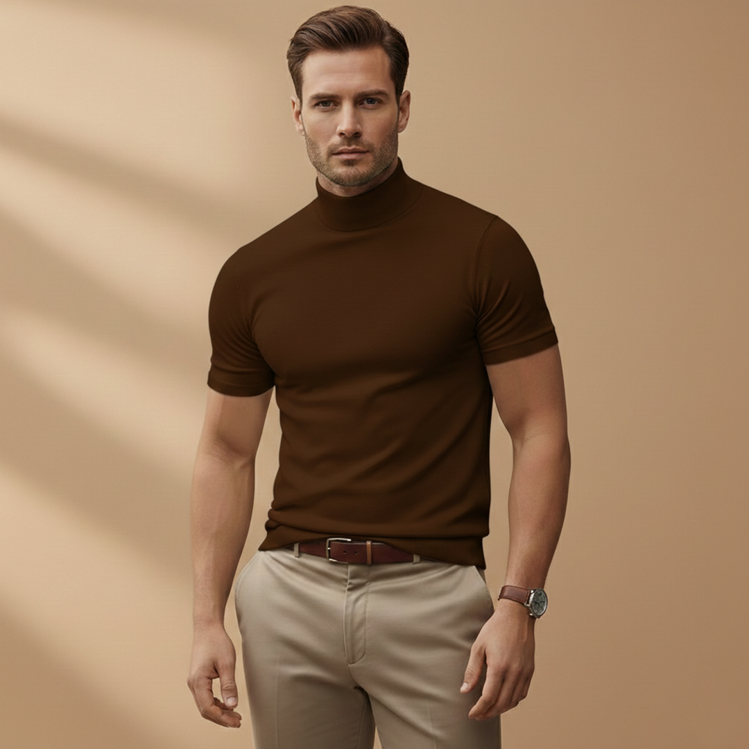 Men’s T‑Shirt with Turtleneck and Short Sleeves