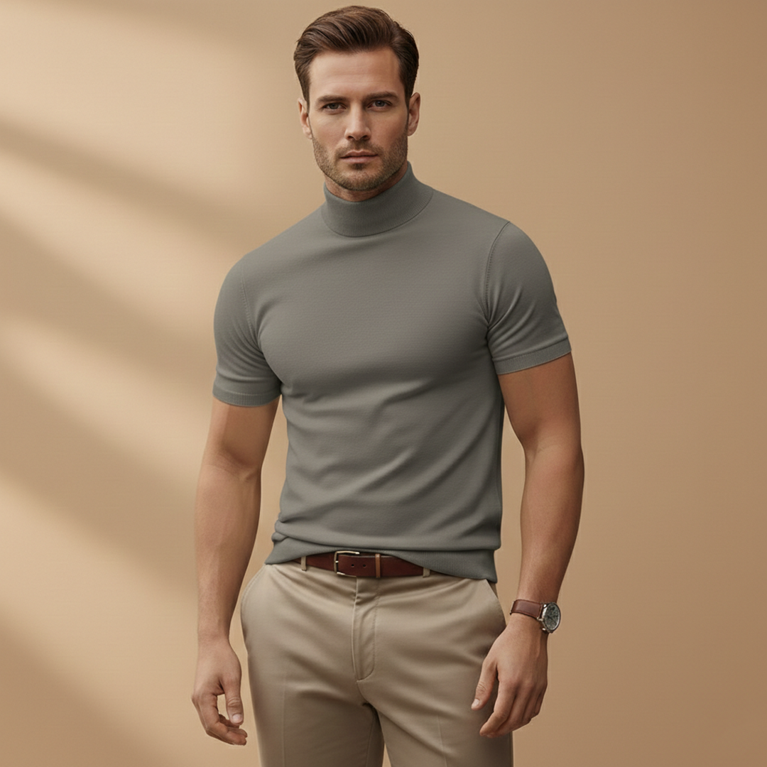 Men’s T‑Shirt with Turtleneck and Short Sleeves
