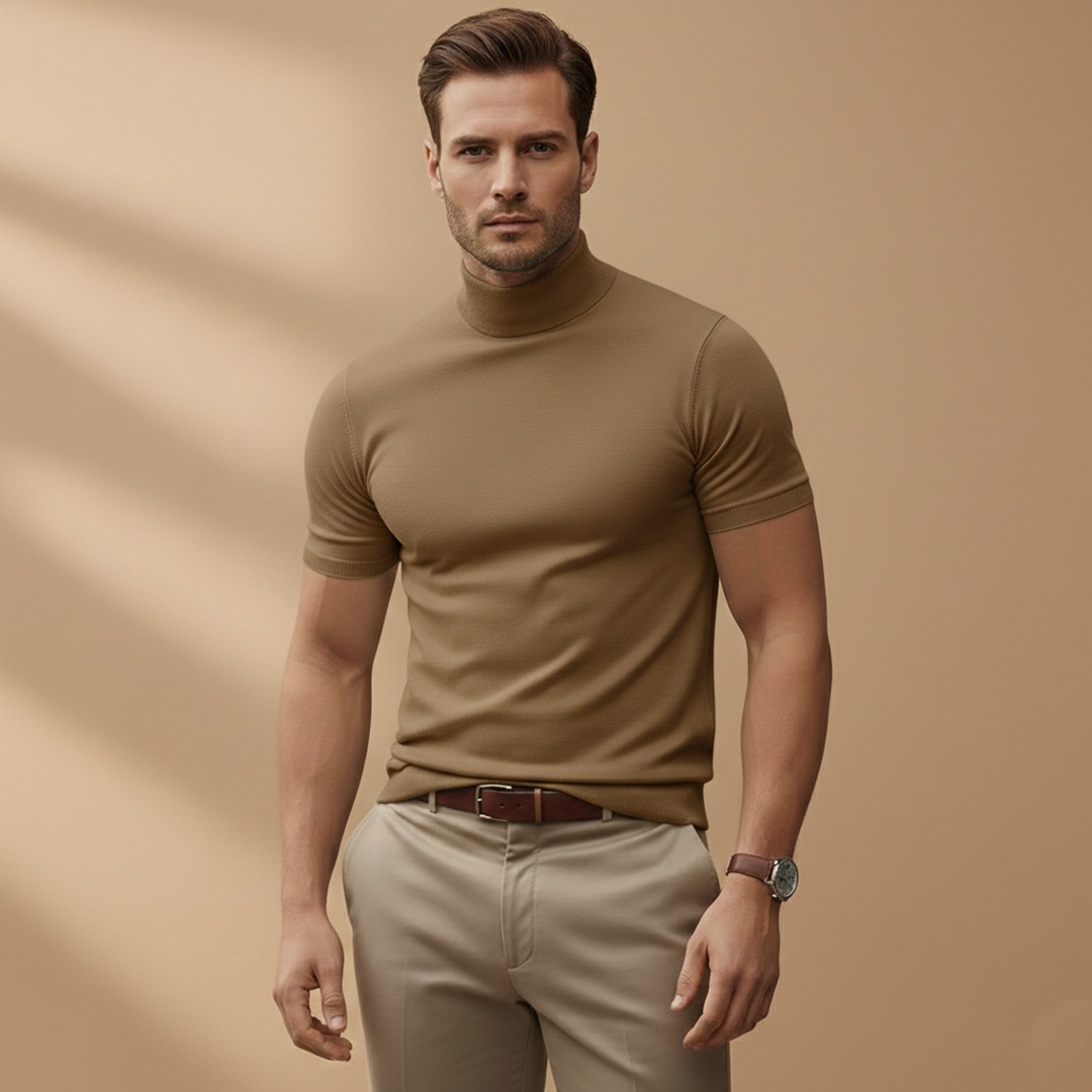 Men’s T‑Shirt with Turtleneck and Short Sleeves