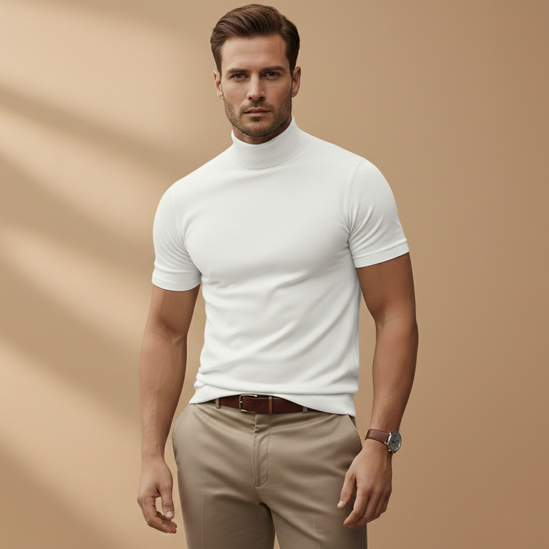 Men’s T‑Shirt with Turtleneck and Short Sleeves