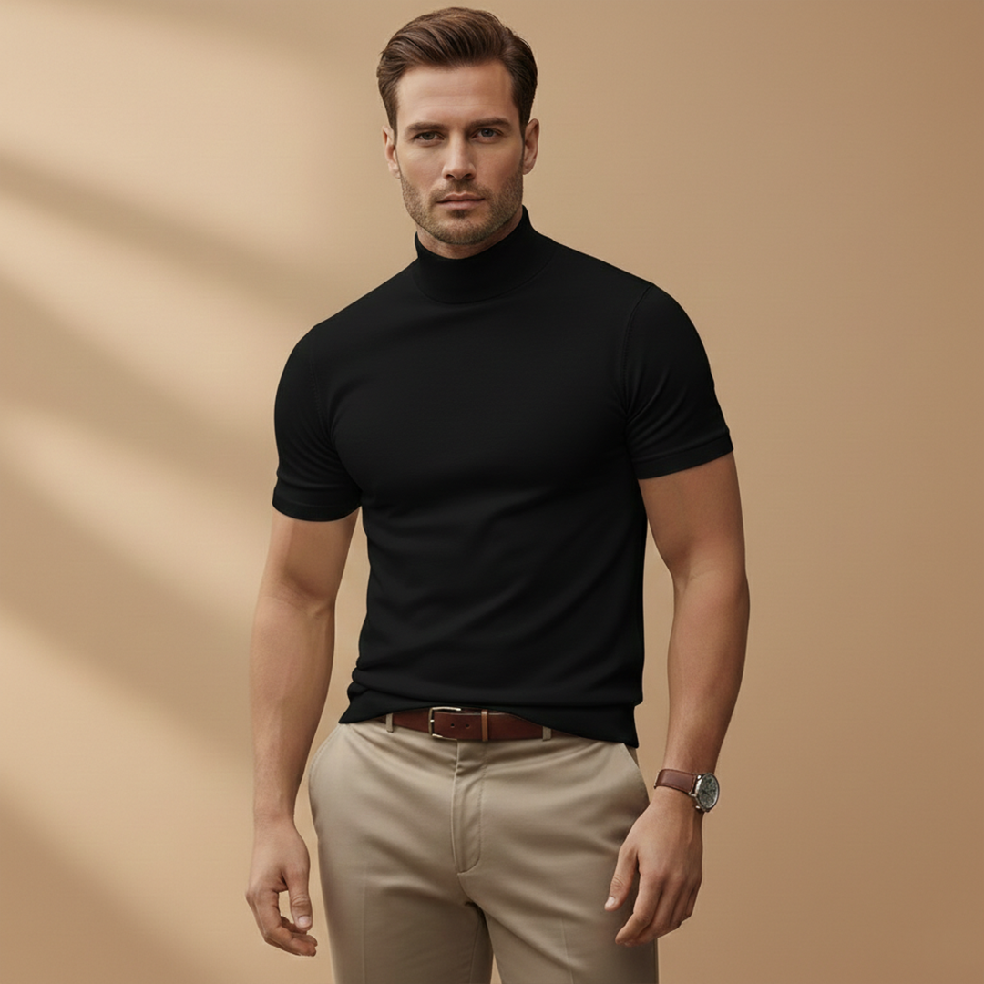 Men’s T‑Shirt with Turtleneck and Short Sleeves