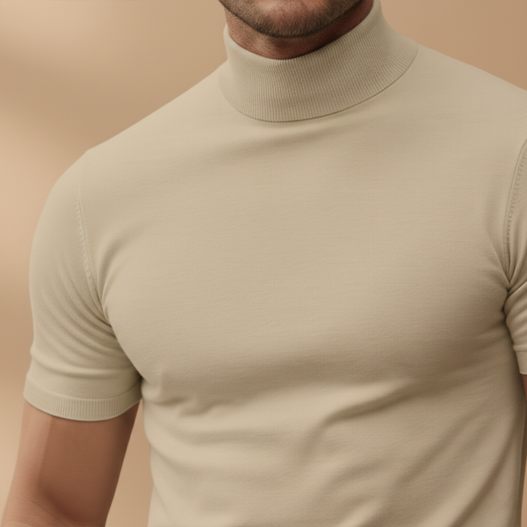 Men’s T‑Shirt with Turtleneck and Short Sleeves