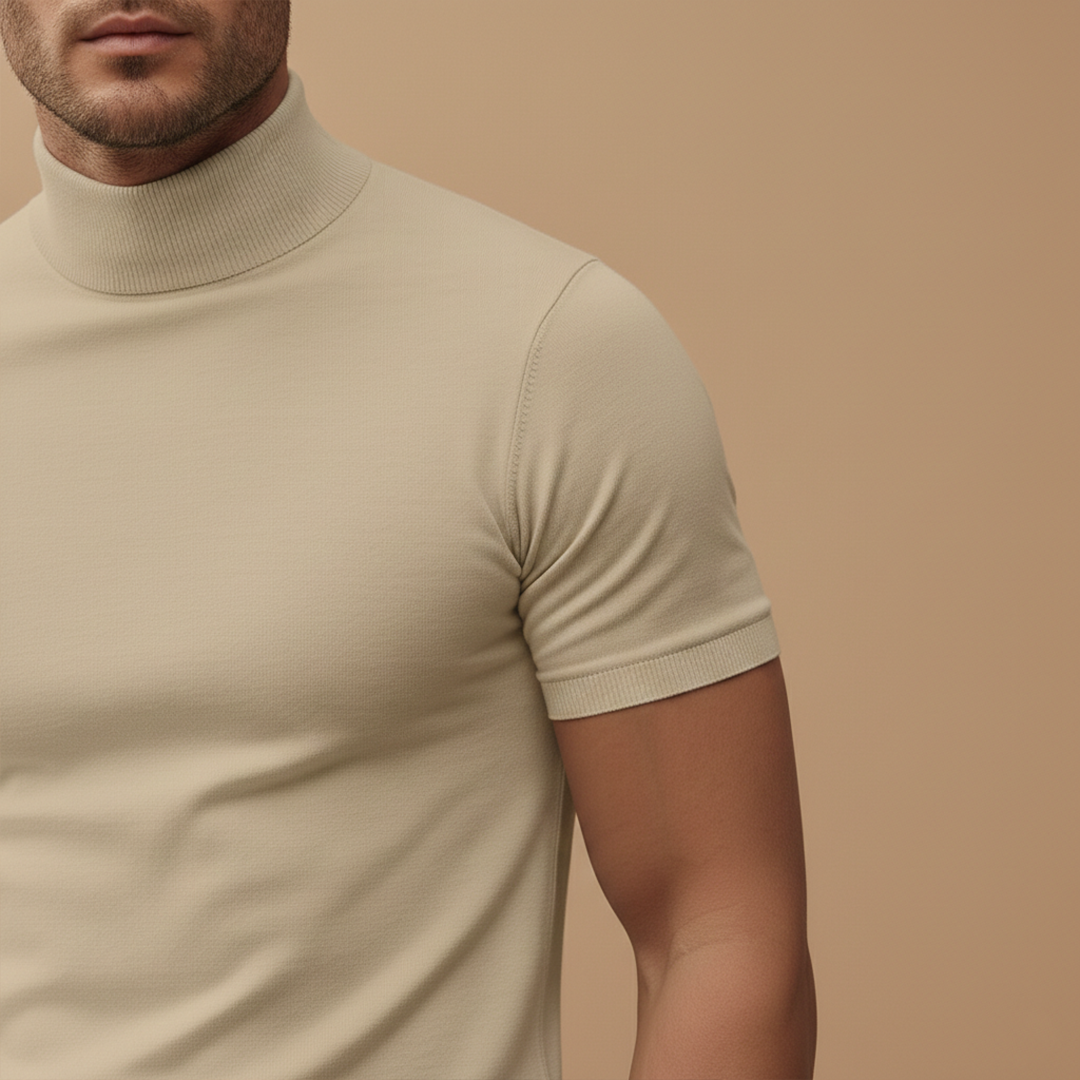 Men’s T‑Shirt with Turtleneck and Short Sleeves
