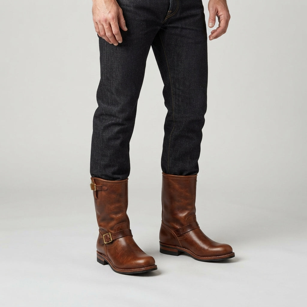 Men’s Western Boots Tall Buckle Detail Casual Footwear