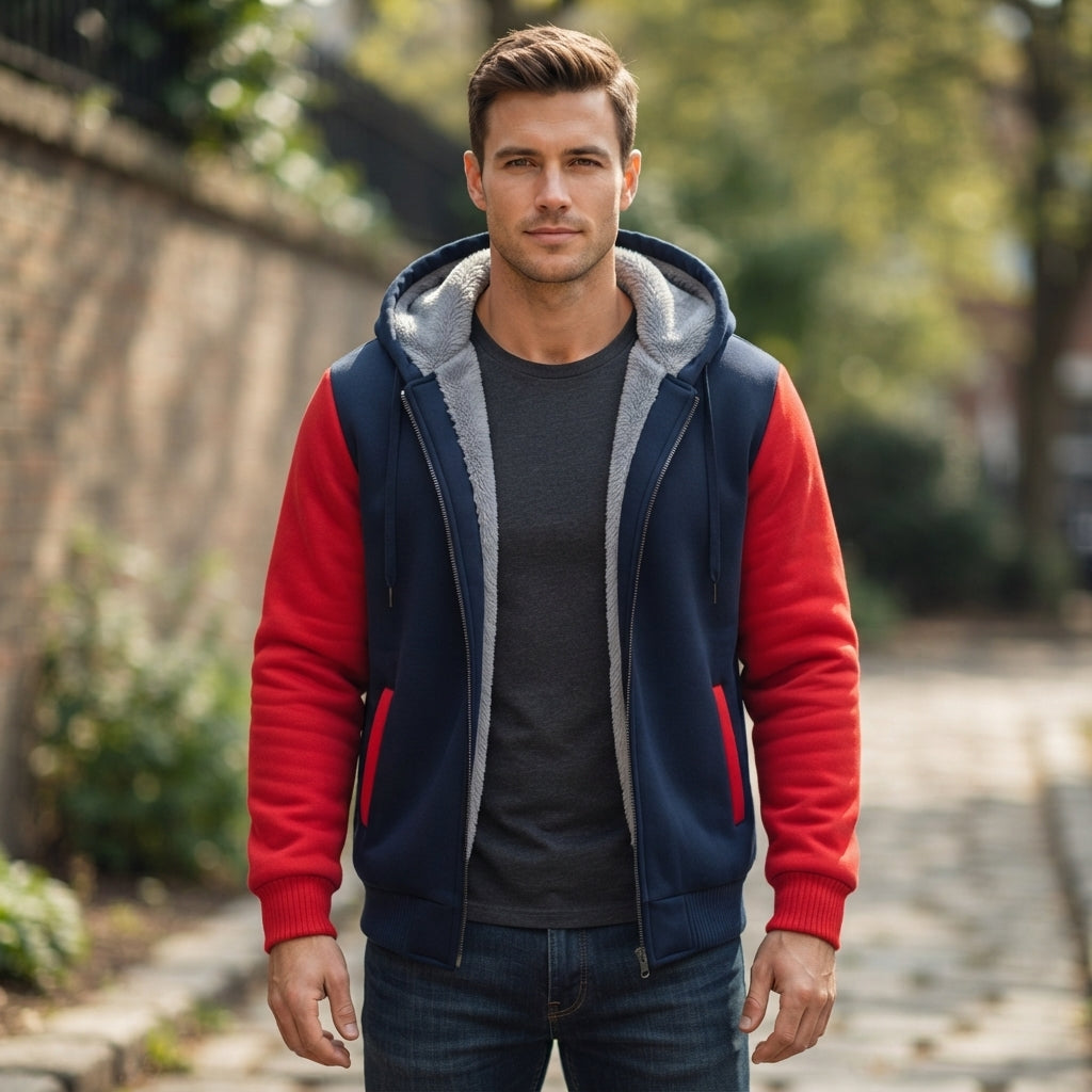 Men's Autumn Fleece Zip-Up Hoodie Cardigan with Warm Lined Design