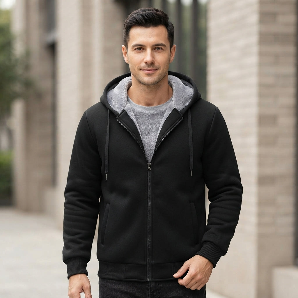 Men's Autumn Fleece Zip-Up Hoodie Cardigan with Warm Lined Design
