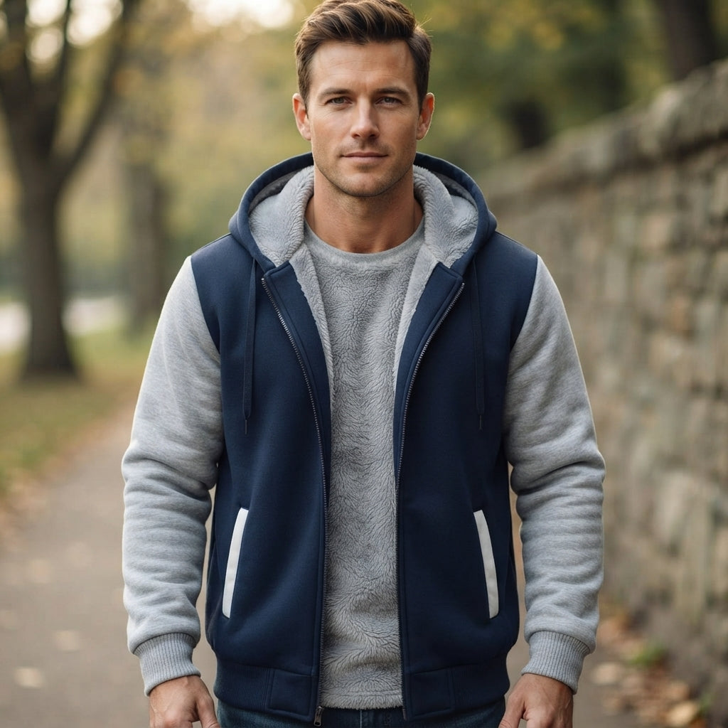 Men's Autumn Fleece Zip-Up Hoodie Cardigan with Warm Lined Design