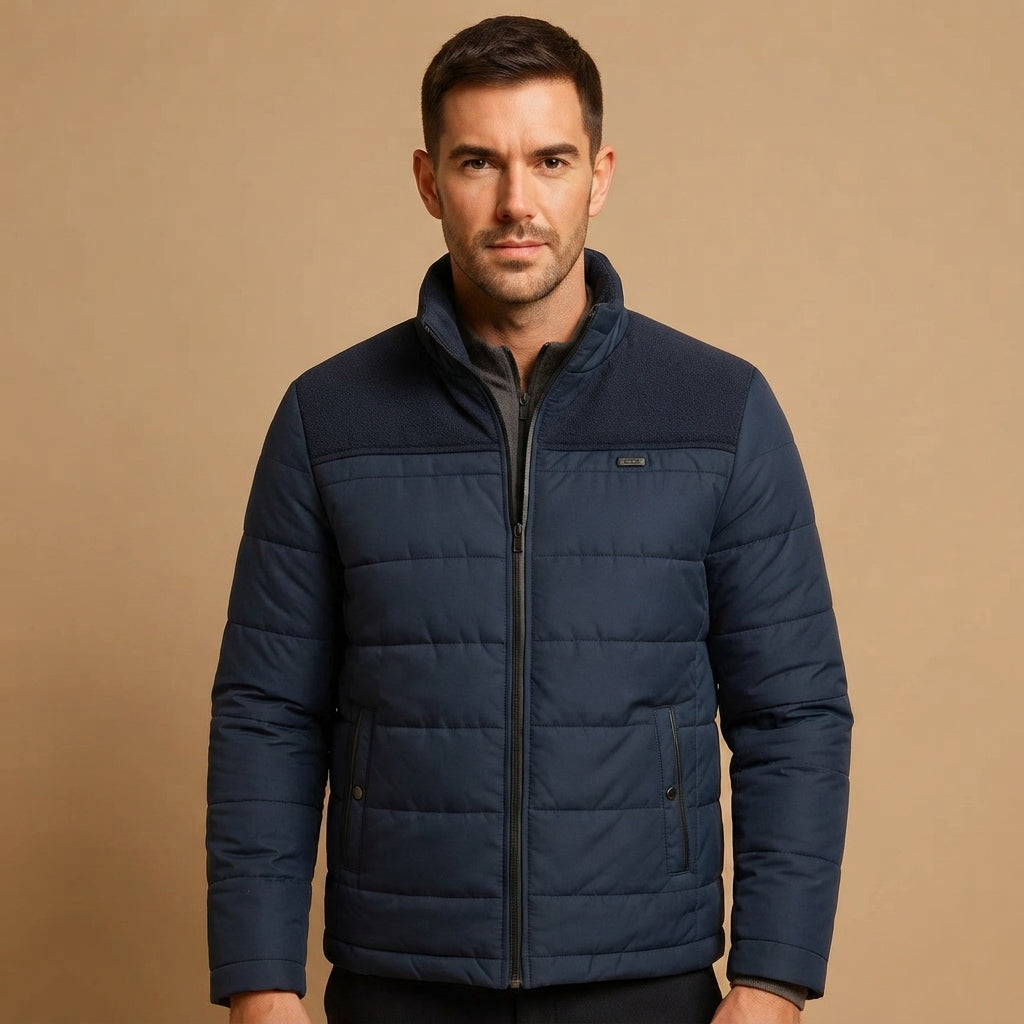 Men’s Quilted Jacket  Stand Collar Zip Up Casual Jacket