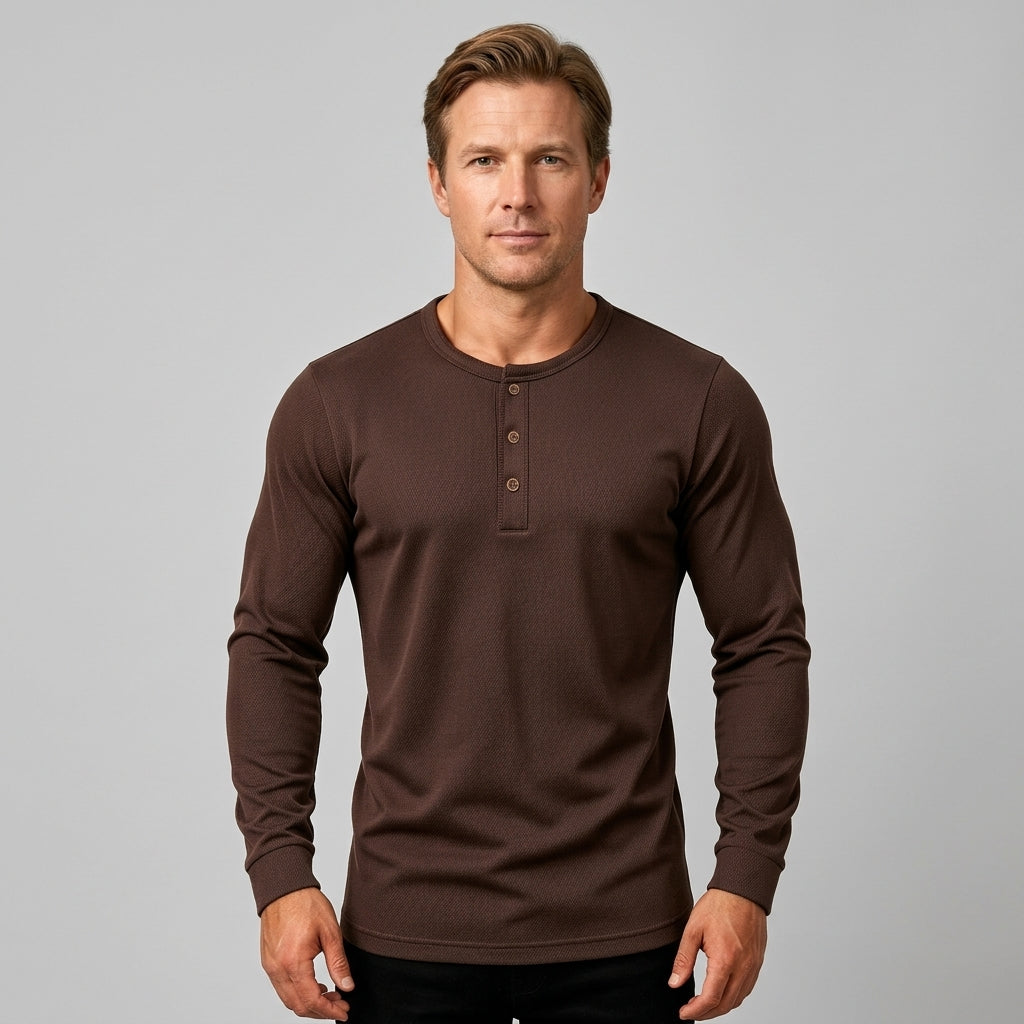 Men’s Henley Shirt Long Sleeve Casual Button Neck Everyday Wear