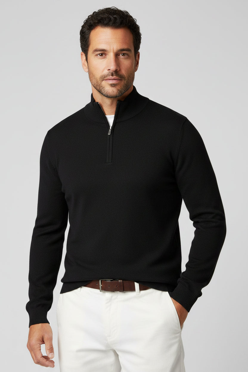 Men’s Quarter Zip Sweater Pullover Casual Long Sleeve Stand Collar Top