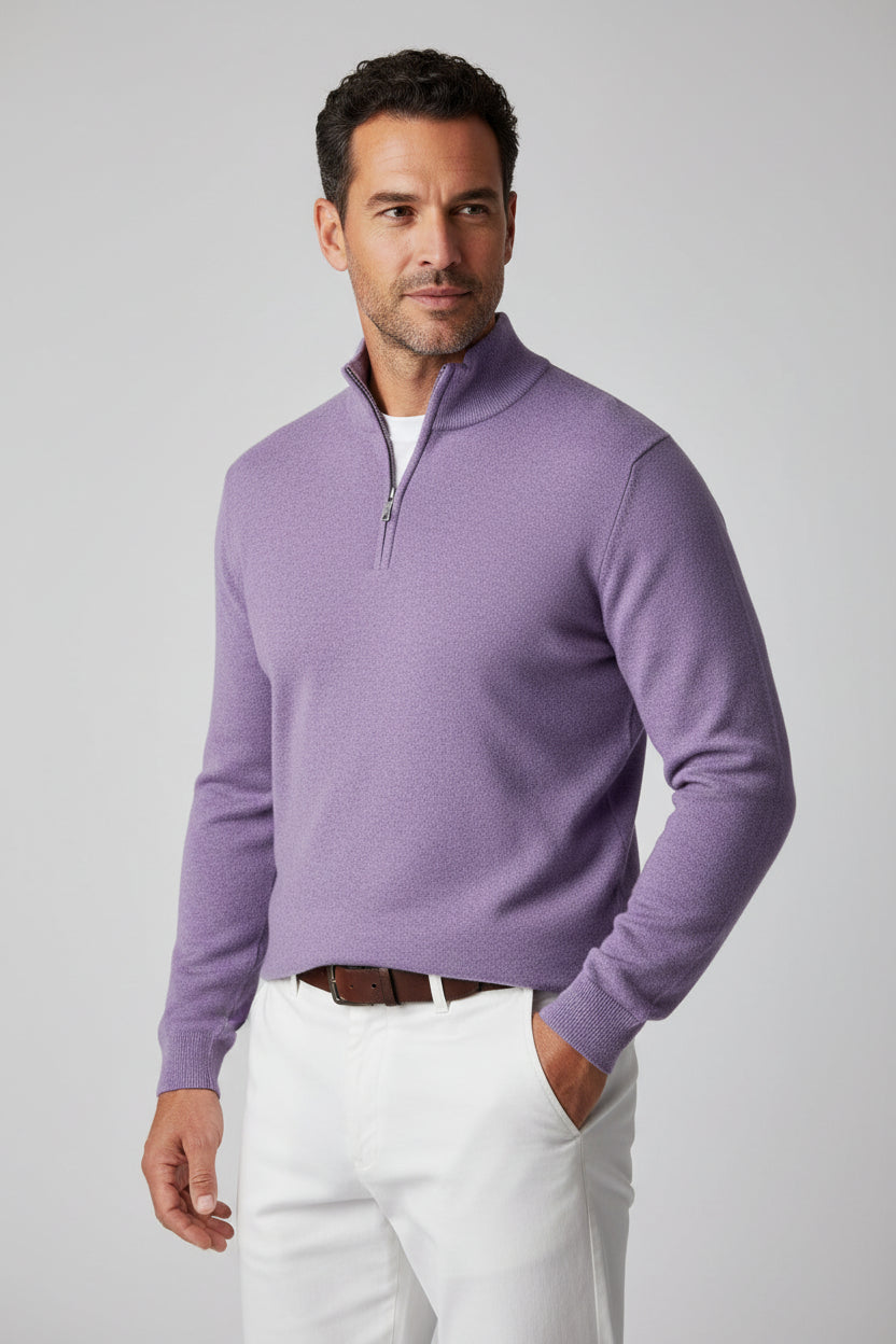Men’s Quarter Zip Sweater Pullover Casual Long Sleeve Stand Collar Top