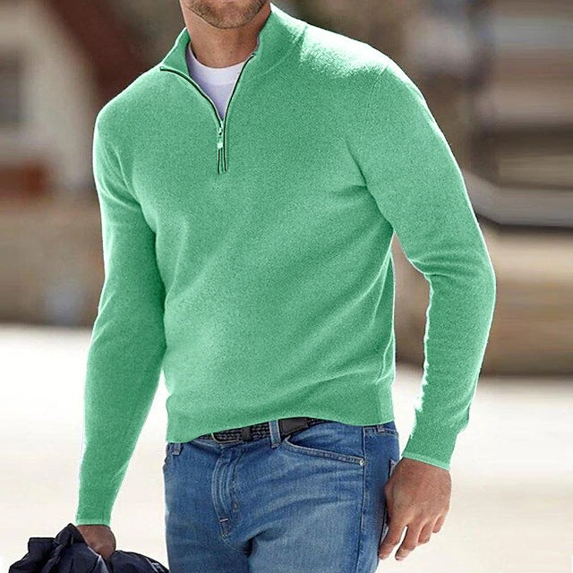Men’s Quarter Zip Sweater Pullover Casual Long Sleeve Stand Collar Top