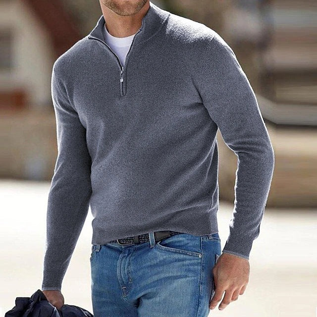 Men’s Quarter Zip Sweater Pullover Casual Long Sleeve Stand Collar Top